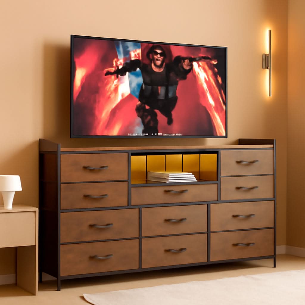 Dresser With 11 Drawers And LED Lights For Bedroom-0