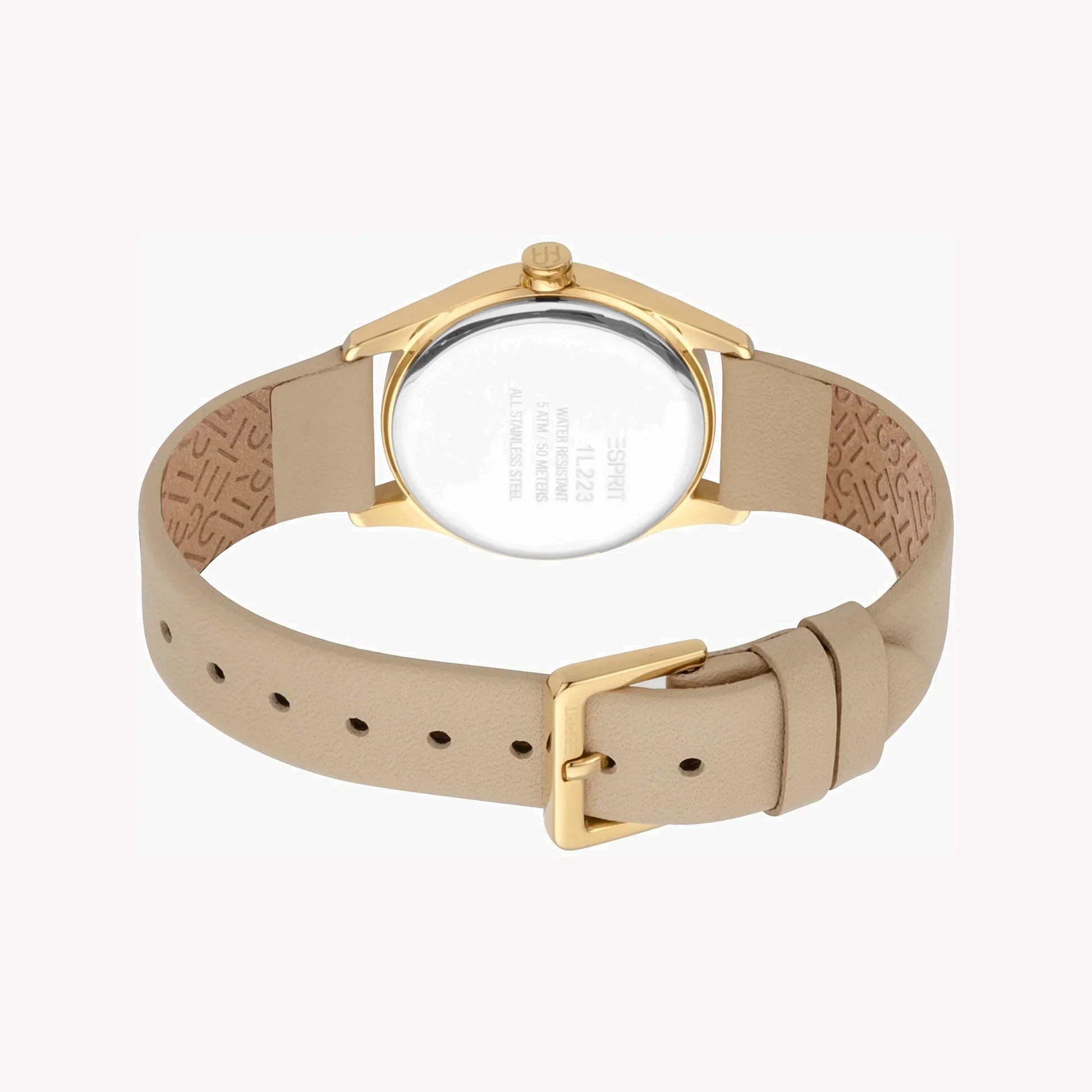 Esprit Women's Beige Leather Watch, Silver Dial | Es1l084m0015-3