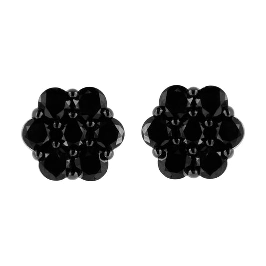 .925 Sterling Silver  Prong Set Round-Cut Treated Colored Diamond Floral Cluster Stud Earring - Choice of Diamond Colors and Total Weights-0