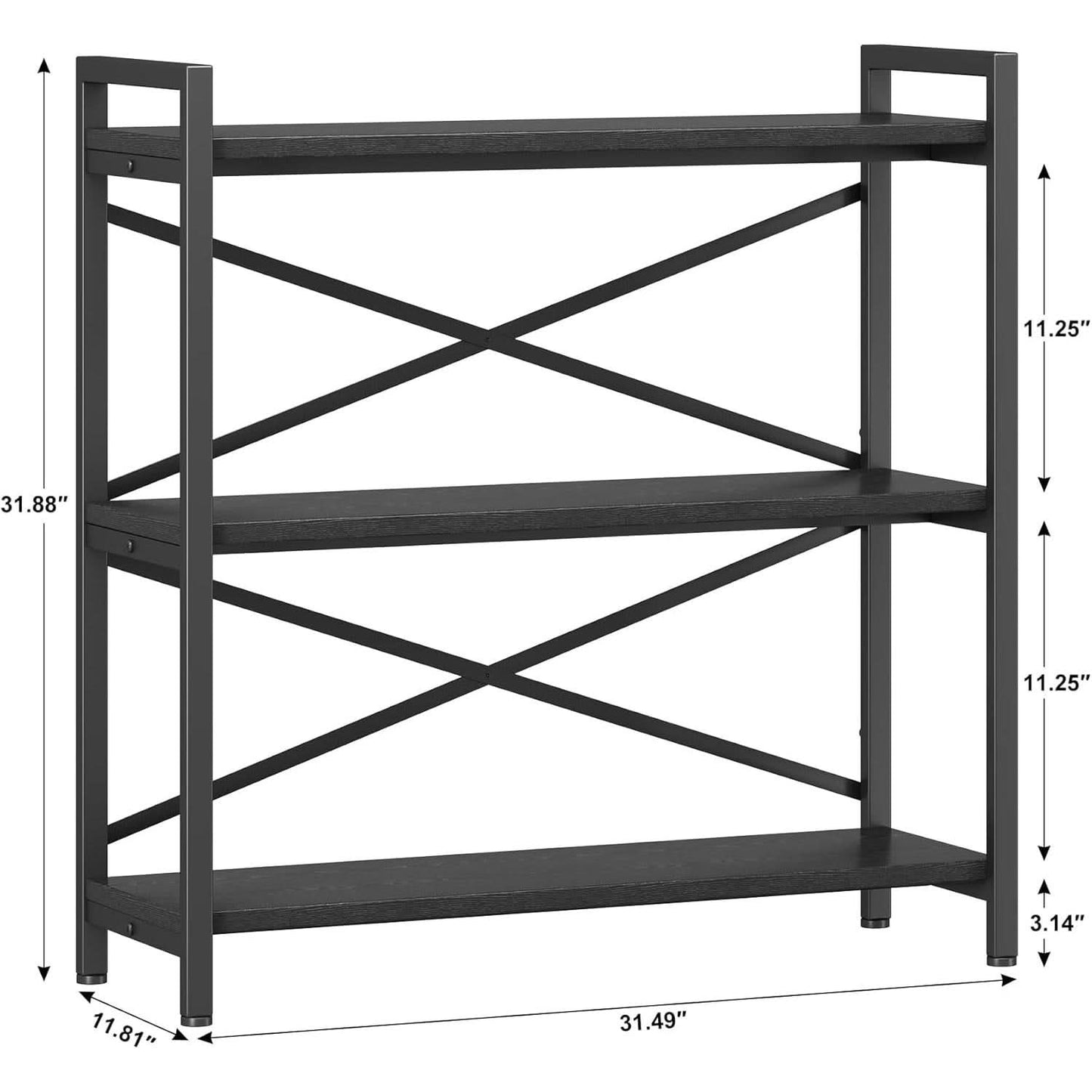 3 Tier Bookshelf 31 Inch Width Wood And Metal Etagere Black-2