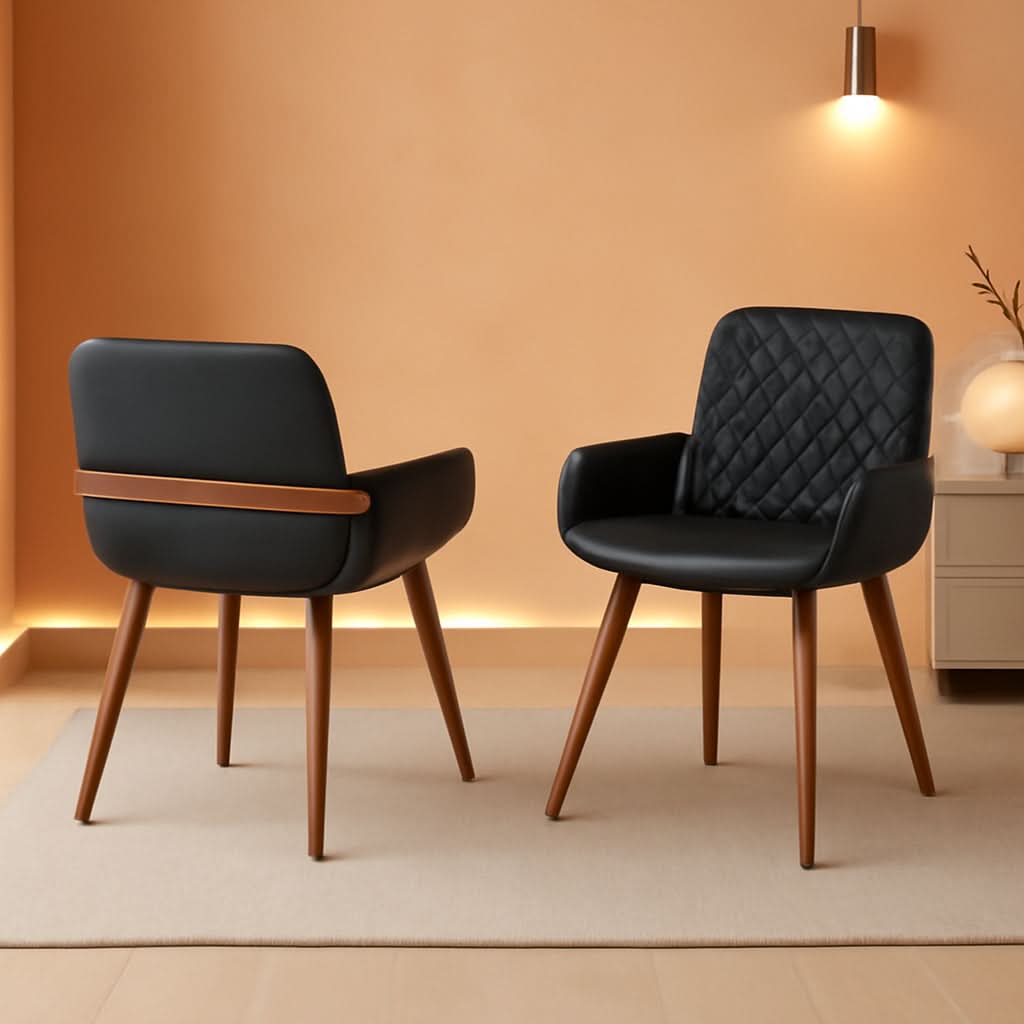 Mid Century Modern Faux Leather Dining Chairs Set 2 Black-0