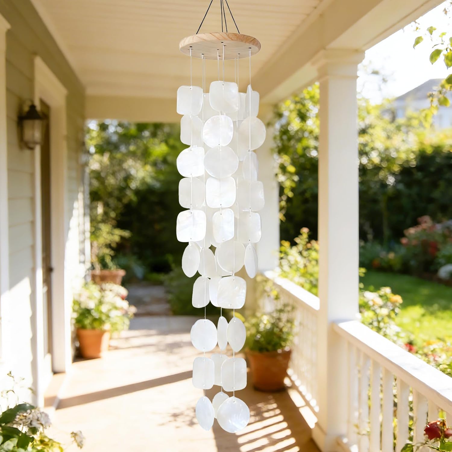 White Seashell Glass Wind Chimes 28"-1