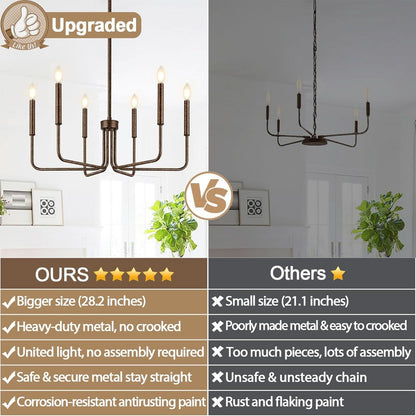 Rustic Black 6 Light Farmhouse Chandelier For Dining Room-2