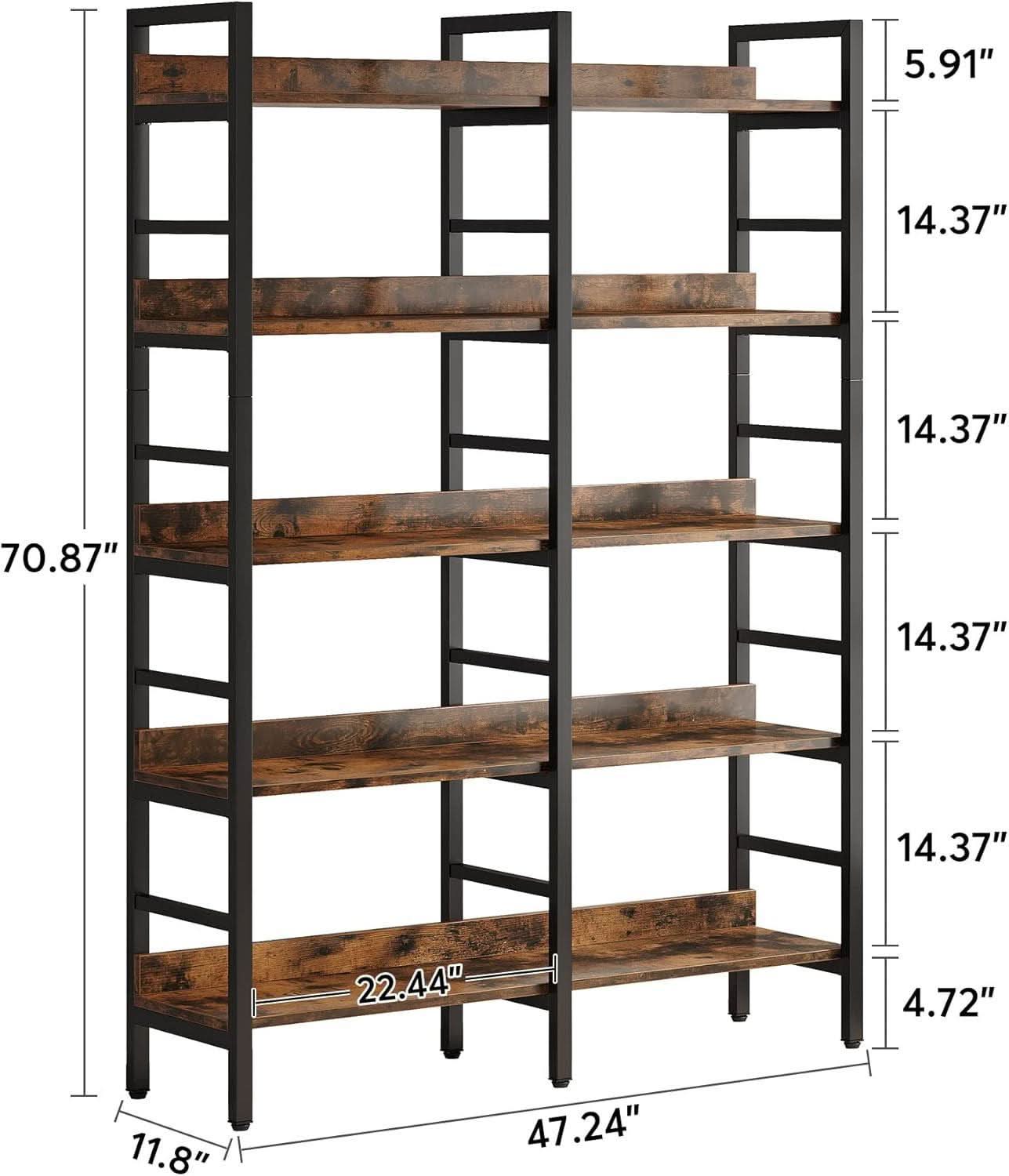 Rustic Brown 5 Tier Etagere Bookcase 71 In High 47 In Wide-1