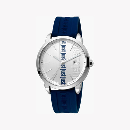 Just Cavalli Men's Blue Silicone Watch, Silver Dial | Jc1g141p0025-0