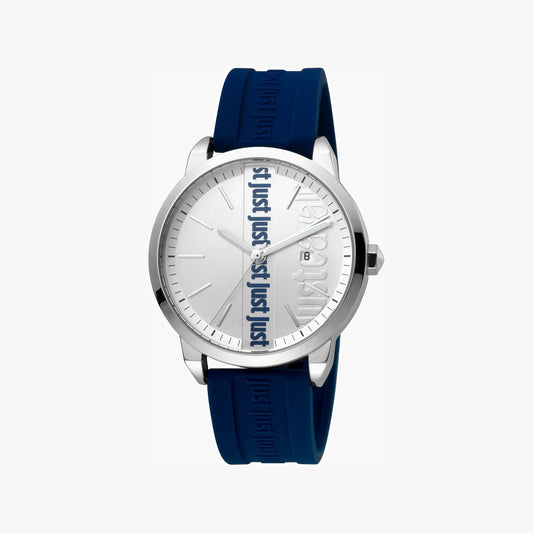 Just Cavalli Men's Blue Silicone Watch, Silver Dial | Jc1g141p0025-0