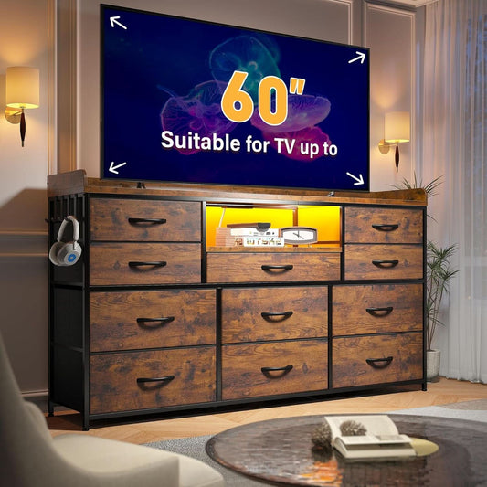 Dresser With 11 Drawers And LED Lights For Bedroom-1