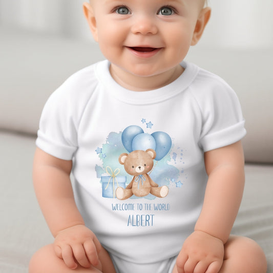 Personalised Baby Boy Baby Outfit: Bib, Vest, Grow-0