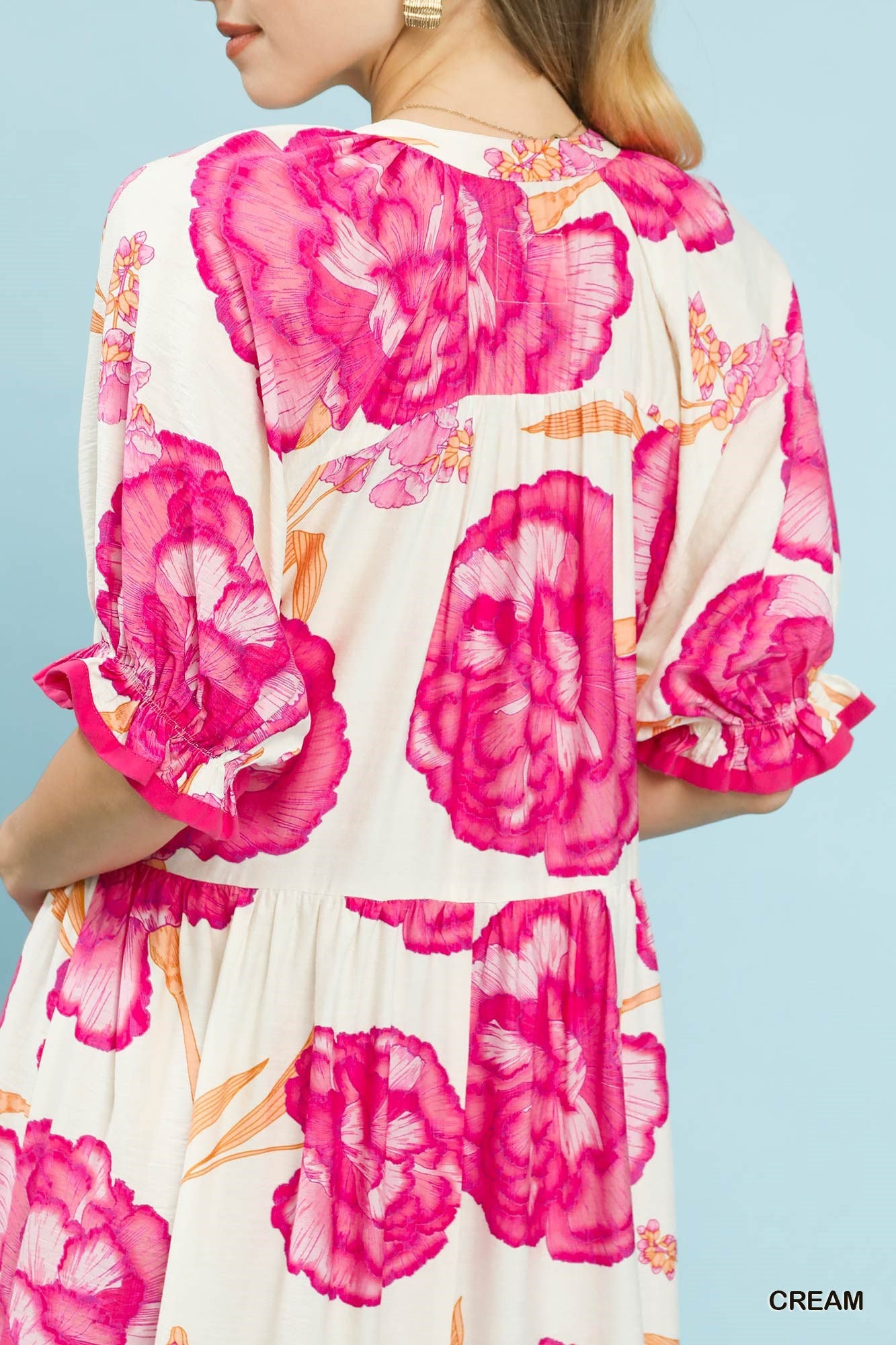 Umgee Floral Print Midi Dress with Contrast Trim-4