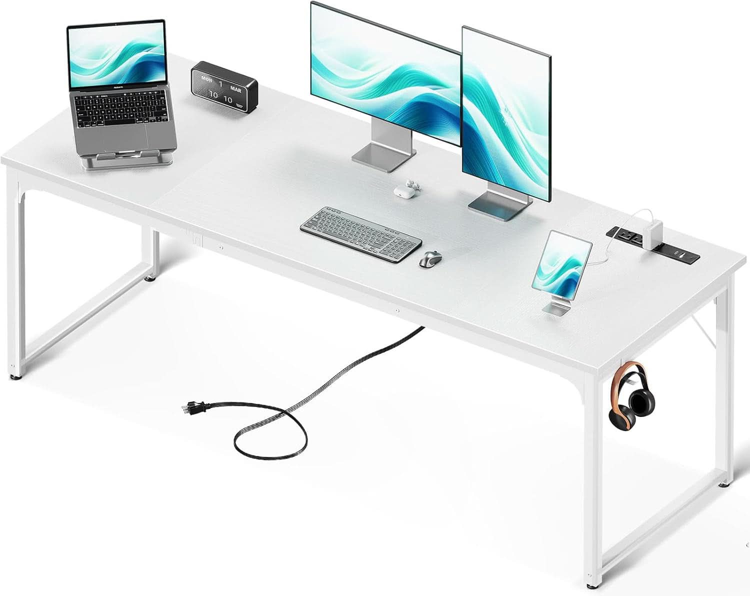 71 Inch White Computer Desk With USB Ports For Home Office-1