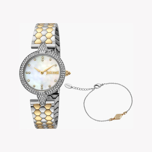 Just Cavalli Women's Silver & Gold Watch, White Dial | Jc1l159m0085-0