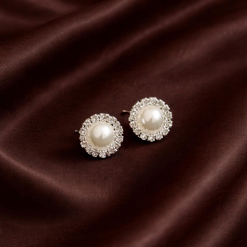 Diamond Pearl Stud Earrings ~ Cameron-1