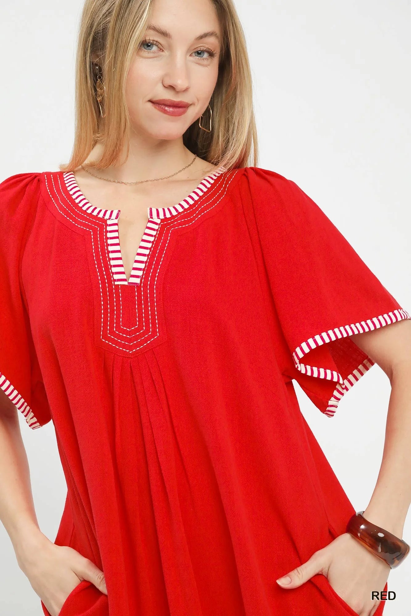 Umgee Linen Trim Tunic Dress-3