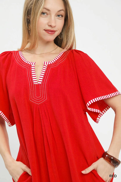 Umgee Linen Trim Tunic Dress-3