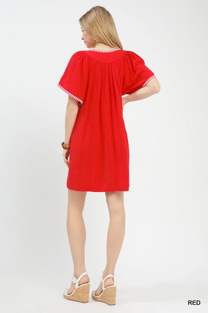 Umgee Linen Trim Tunic Dress-2