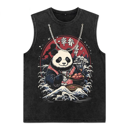 Japanese Style Panda Hip-Hop Retro Distressed T-Shirt-9