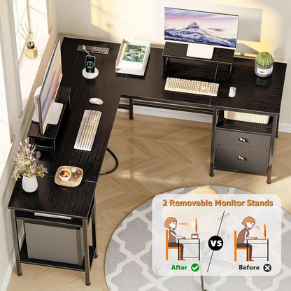 Fifty Nine Inch L Shaped Desk With Black Storage Drawers Unit-3
