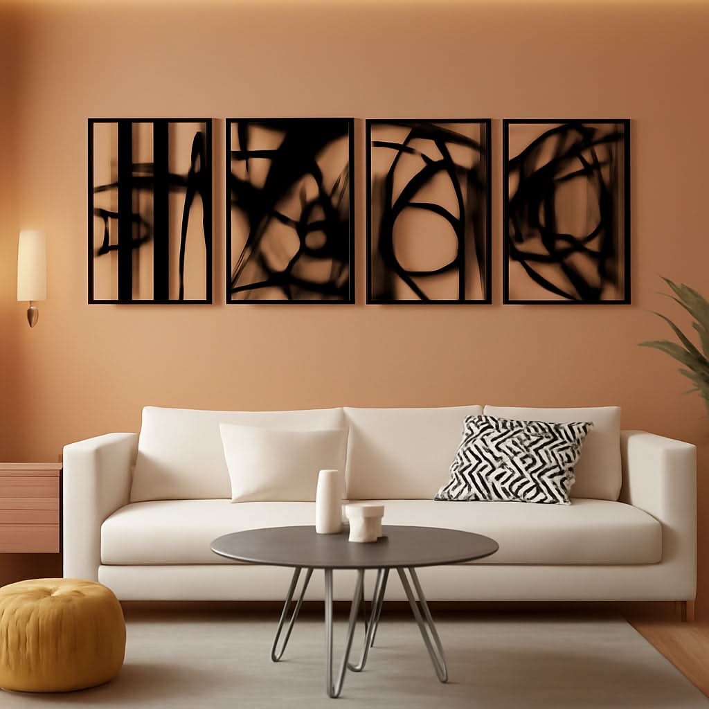Black Abstract Metal Wall Art 4 Pack Minimalist 3D-0