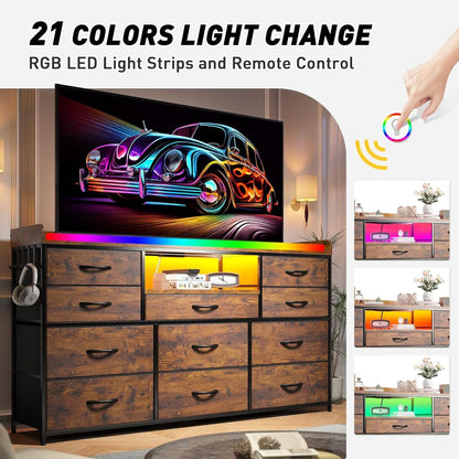 Dresser With 11 Drawers And LED Lights For Bedroom-4