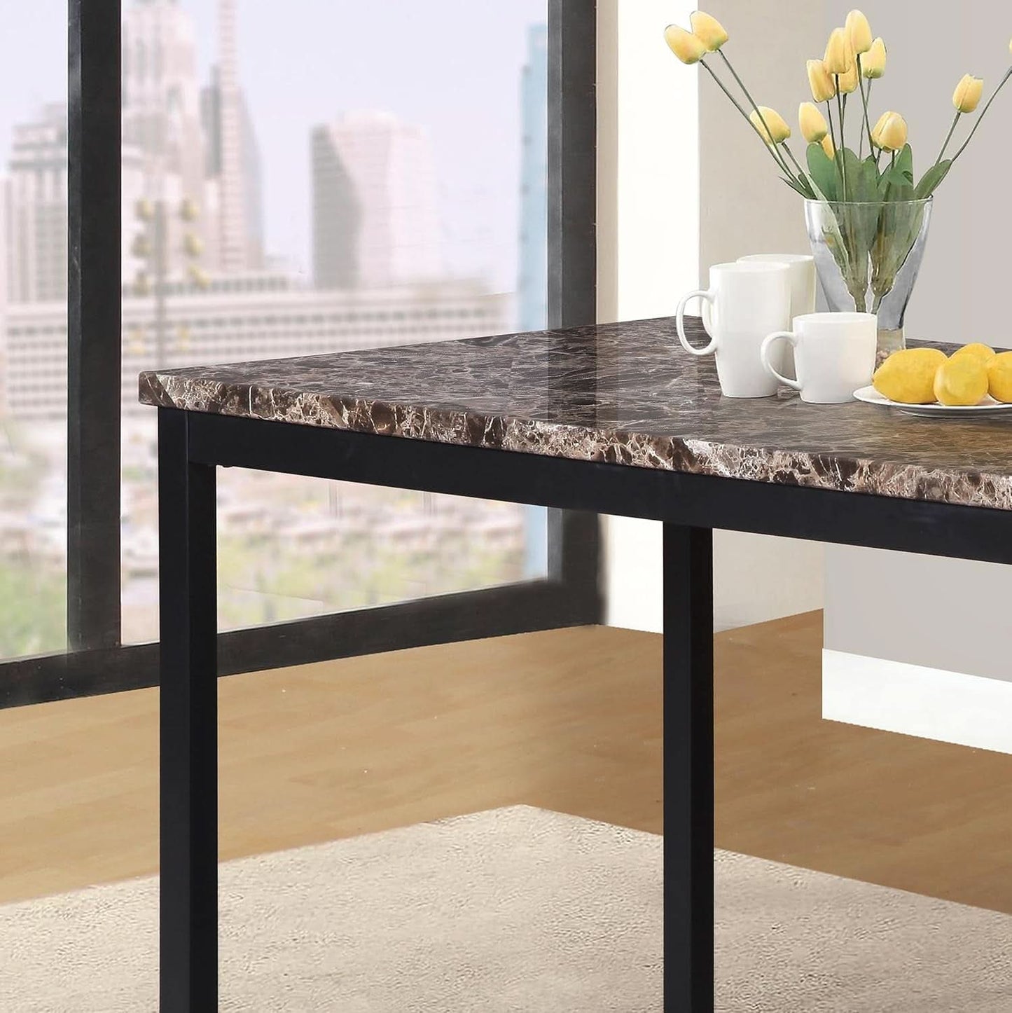 Black Metal Dining Table With Laminated Faux Marble Top-1