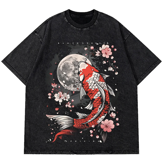 Mens Cotton Goldfish Print T Shirt Summer Loose Casual Short Sleeve-0