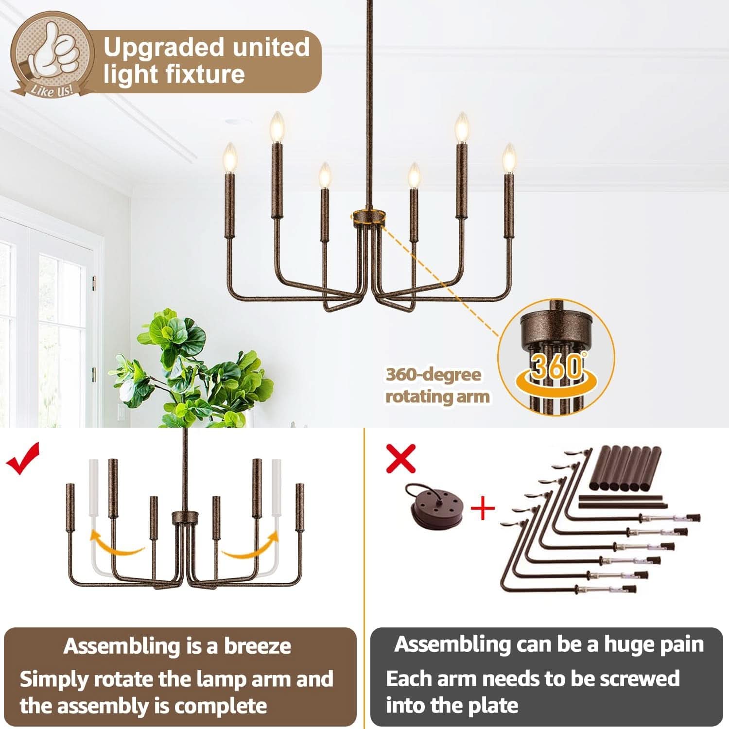 Rustic Black 6 Light Farmhouse Chandelier For Dining Room-3