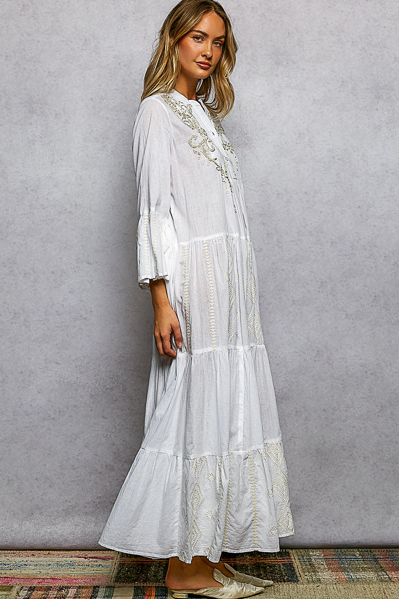 POL Embroidered Floral Tiered Maxi Dress-3