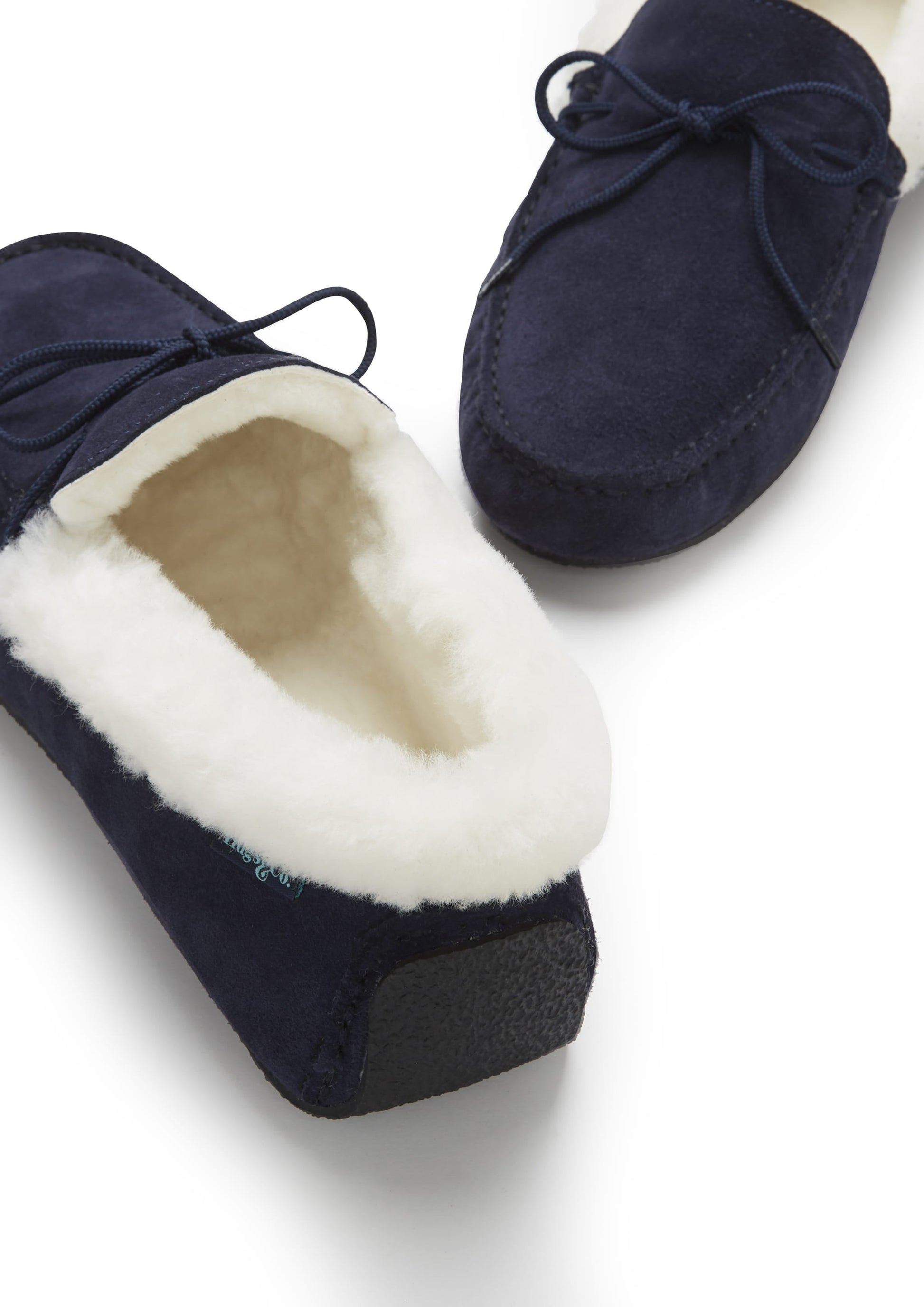 Slippers, sheepskin, navy blue suede-3