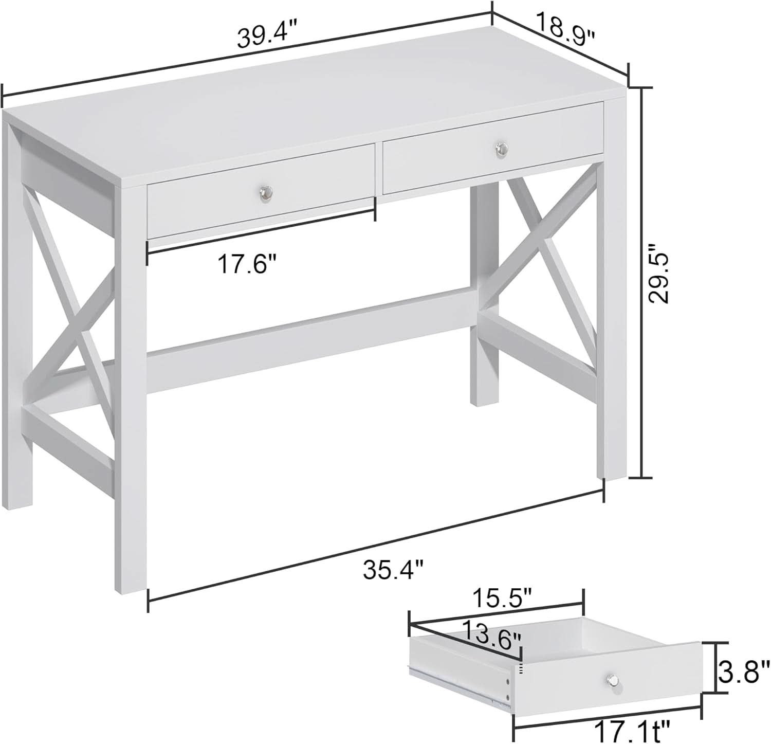 40 Inch White Computer Desk For Home Office Use And Study-1
