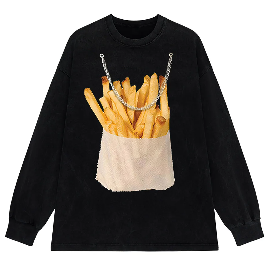 Retro Harajuku Y2K Streetwear Funny Double-Sided French Fries T-Shirt-4