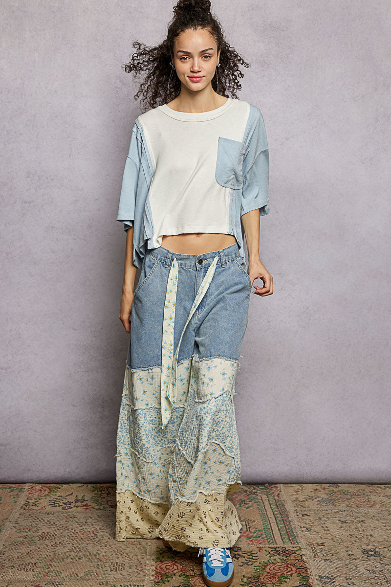 POL Color Block Patchwork Cropped T-Shirt-4