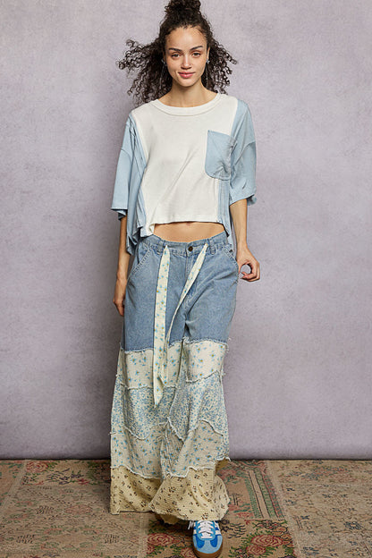POL Color Block Patchwork Cropped T-Shirt-4