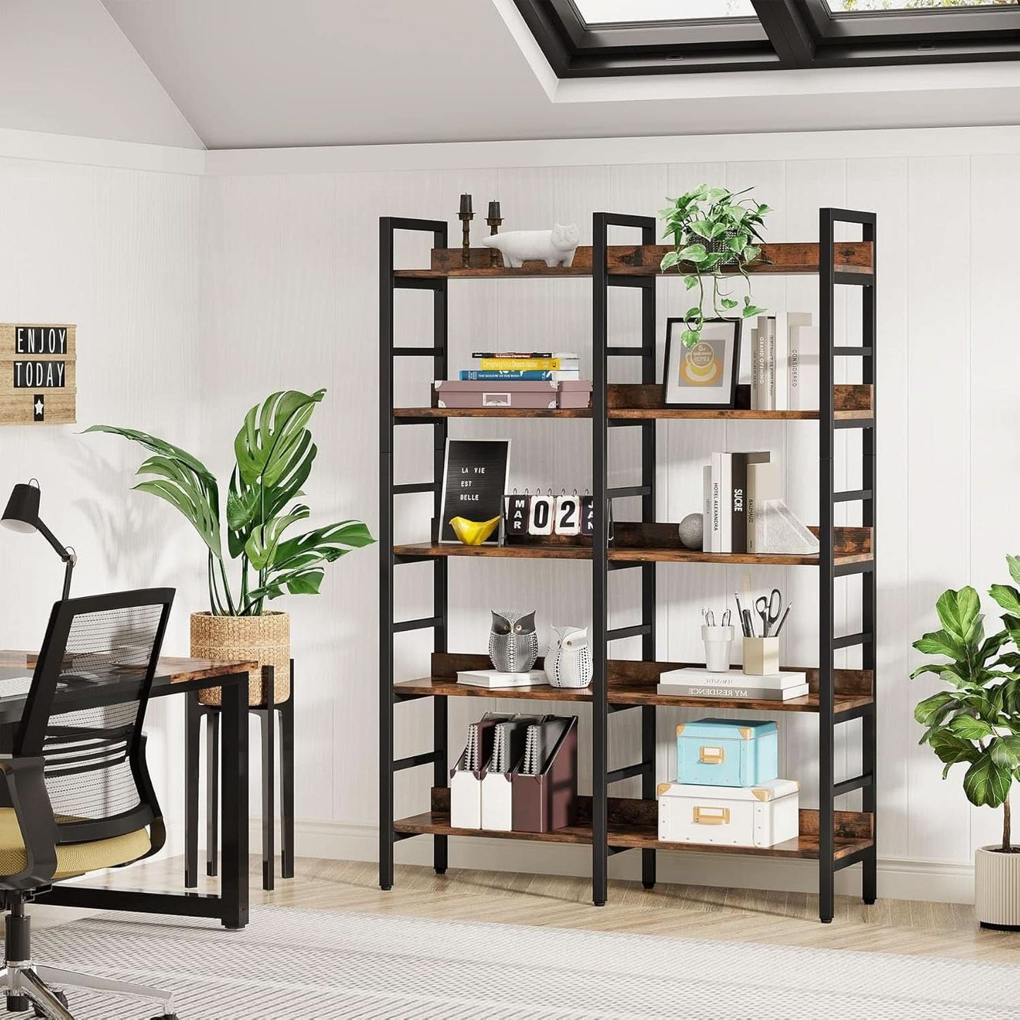 Rustic Brown 5 Tier Etagere Bookcase 71 In High 47 In Wide-4