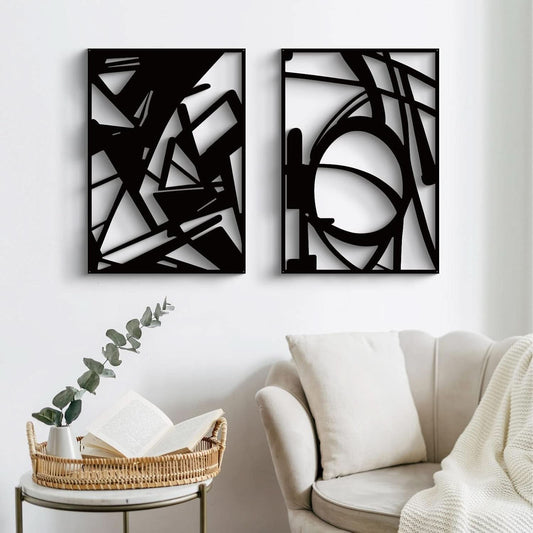 Black Abstract Metal Wall Art 4 Pack Minimalist 3D-1