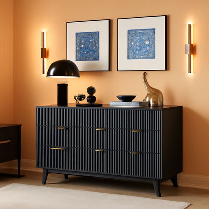 54 Inch Fluted Dresser With Dark Gray Faux Marble Top-0