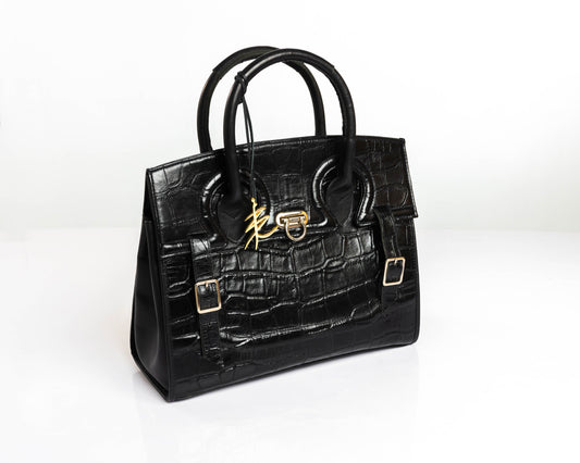 Stacy - Black Croc Tote Bag-0
