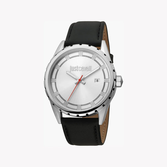 Just Cavalli Men's Silver Dial Watch, Black Leather Band | Jc1g082l0515-0