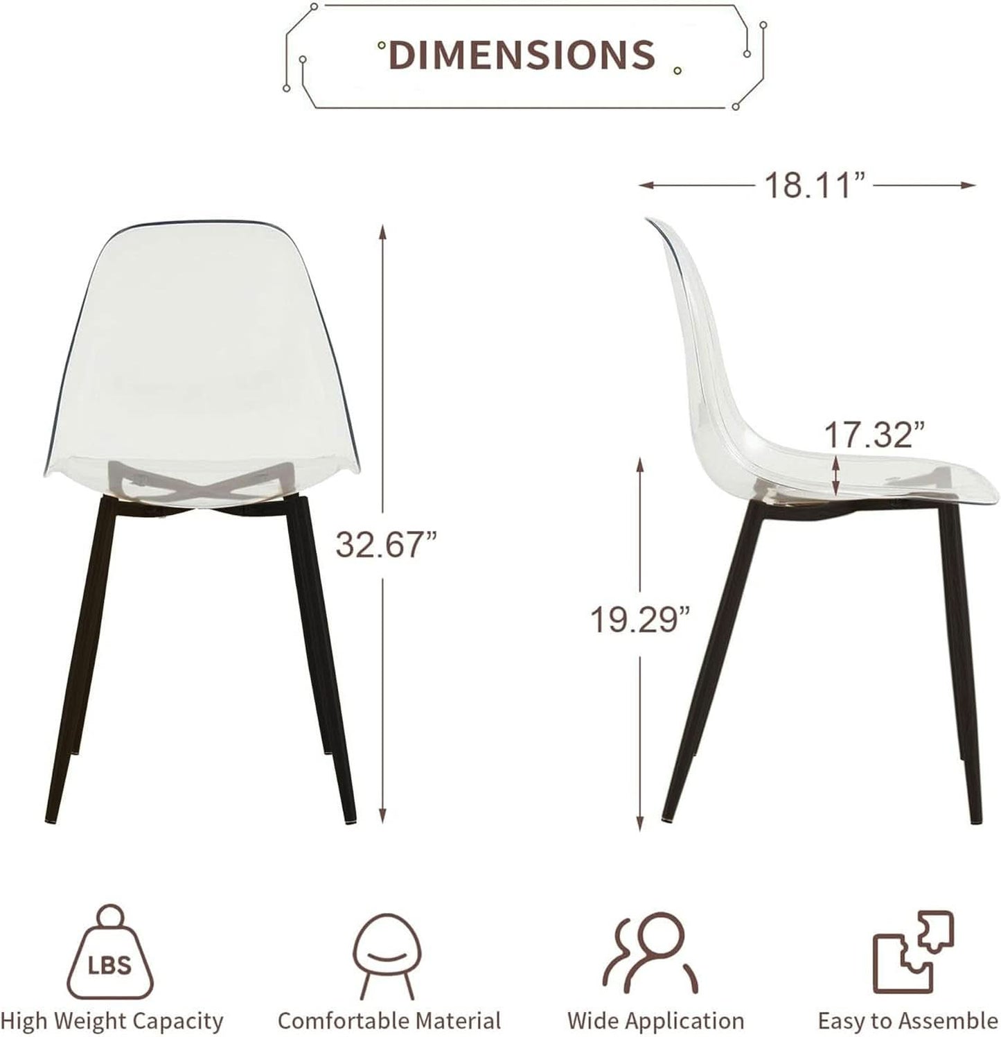 Clear Acrylic Dining Chairs Set of 4 With Black Legs-2