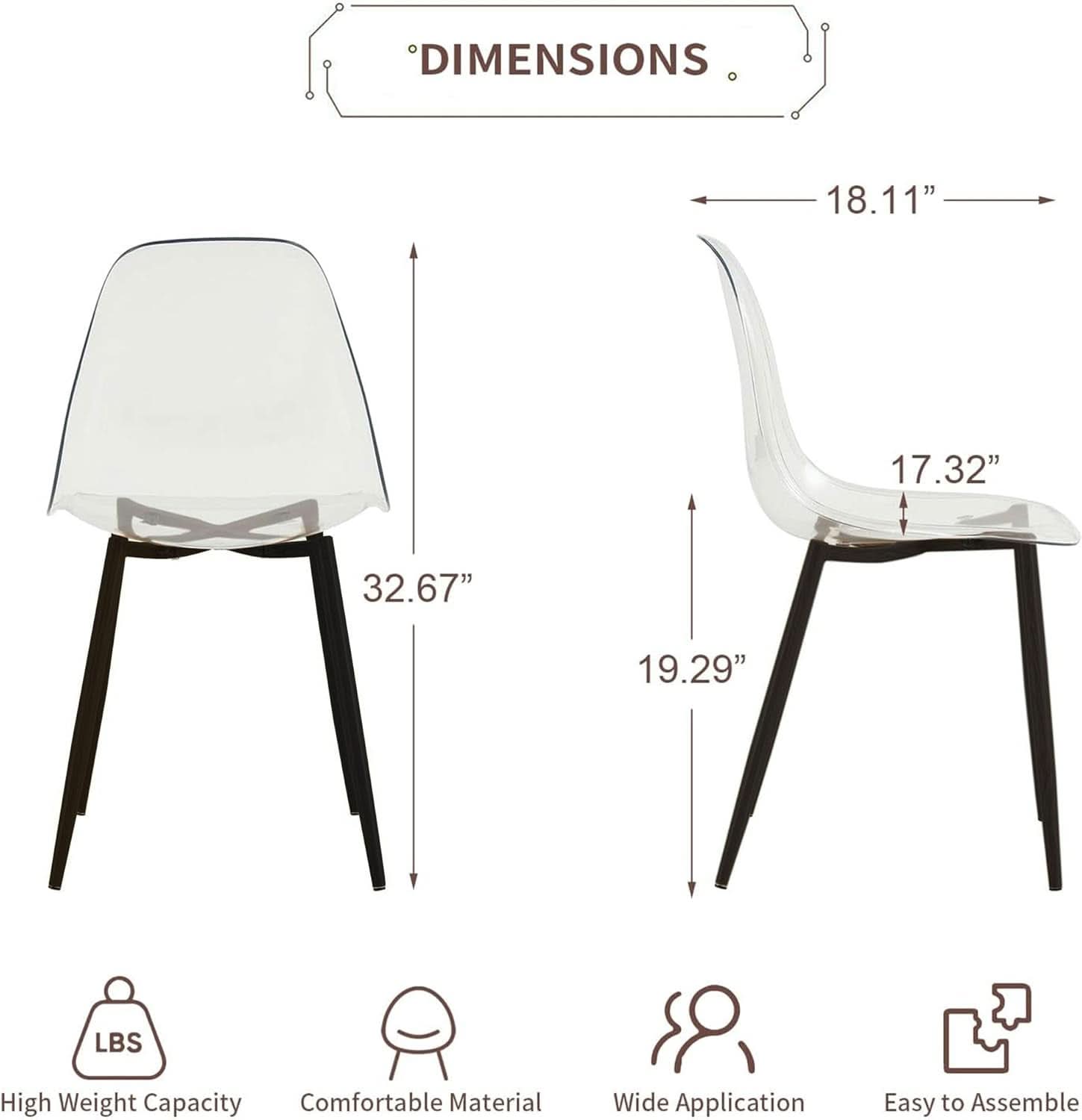 Clear Acrylic Dining Chairs Set of 4 With Black Legs-2