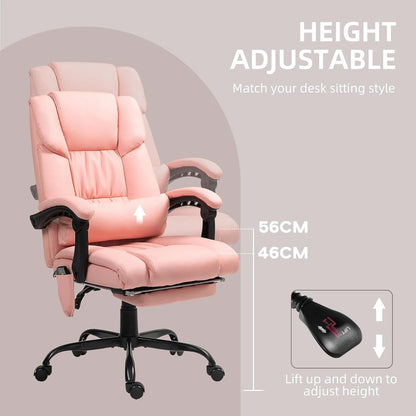 Pink Massage Office Chair With 6 Vibration Points Footrest-3