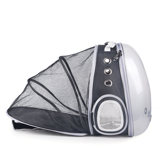 Woof & Meow extendable pet backpack carrier with ventilation, showing a lightweight, breathable design for small pets.