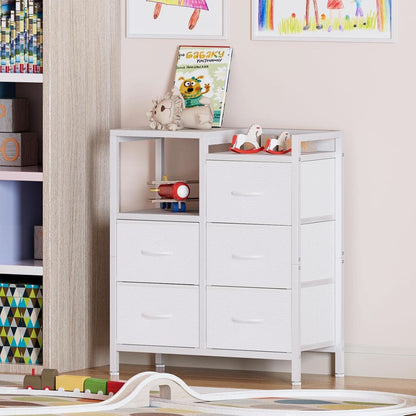 White 5 Drawer Dresser With Metal Frame Bedroom Storage-1