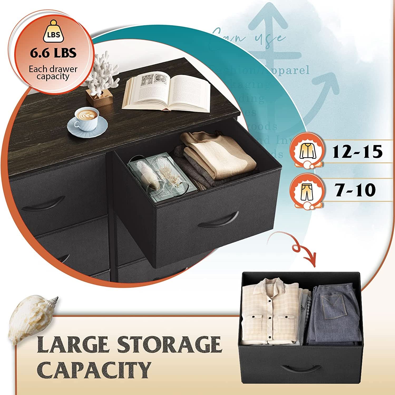 Fabric Storage Tower With 8 Drawers Charcoal Black-4