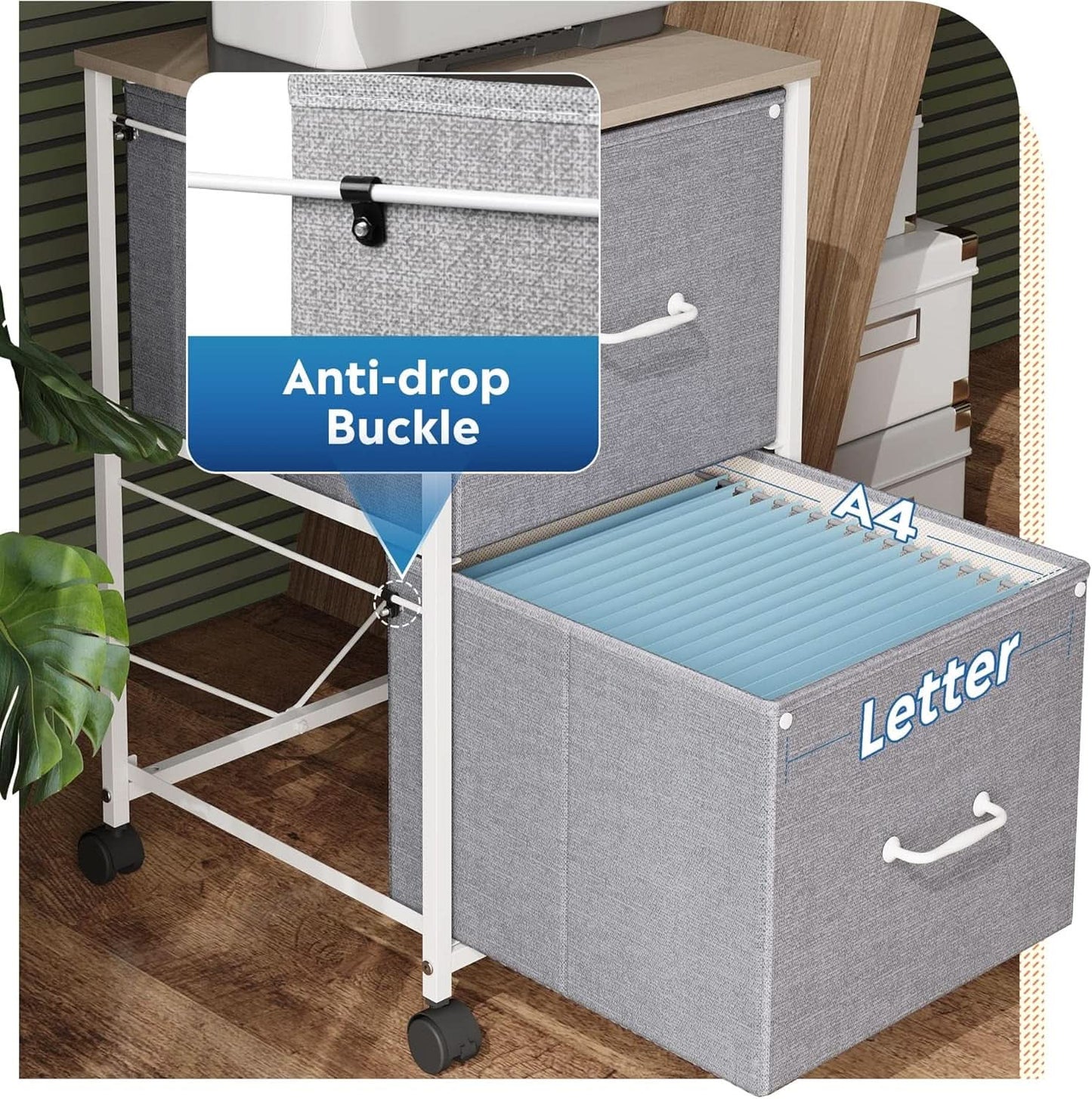 Light Grey 2 Drawer Mobile File Cabinet Rolling Printer Stand Fits A4 Or Letter Size-4