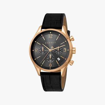 Esprit Men's Black Leather Watch, Black Dial | Es1g084m0025-0