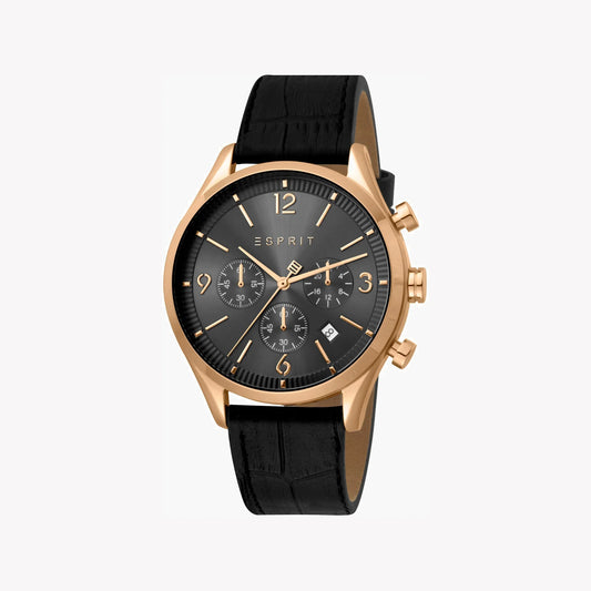 Esprit Men's Black Leather Watch, Black Dial | Es1g084m0025-0