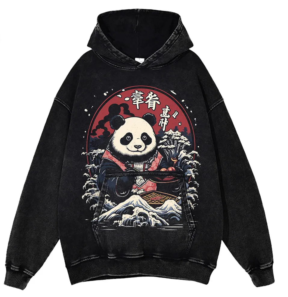 Japanese Style Panda Hip-Hop Retro Distressed T-Shirt-3