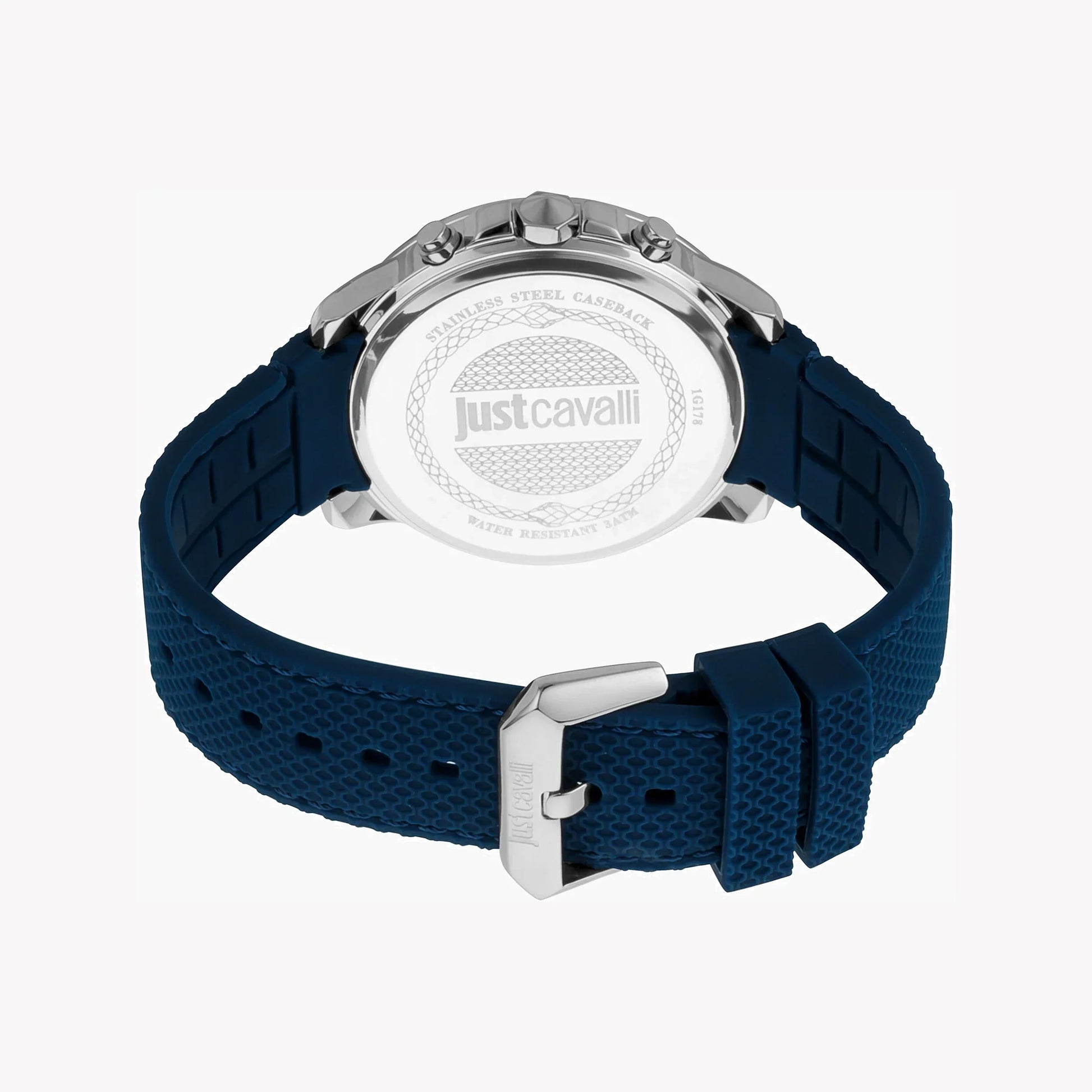 Just Cavalli Men's Blue Silicone Watch, Silver Case | Jc1g178p0025-2
