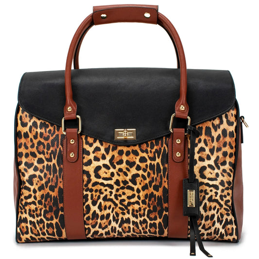 Leopard Vegan Leather Weekender Tote Bag-0