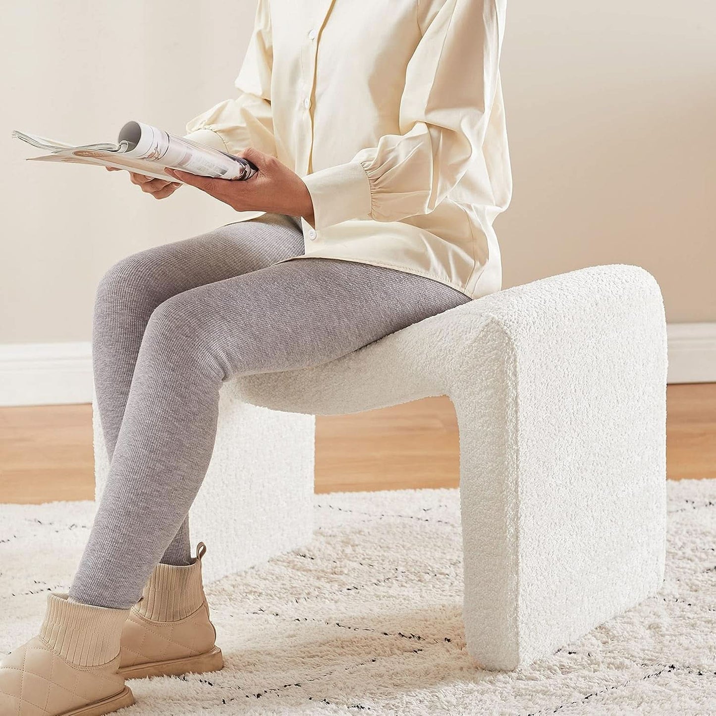 Large White Ottoman Footstool Multifunctional Living Room-3